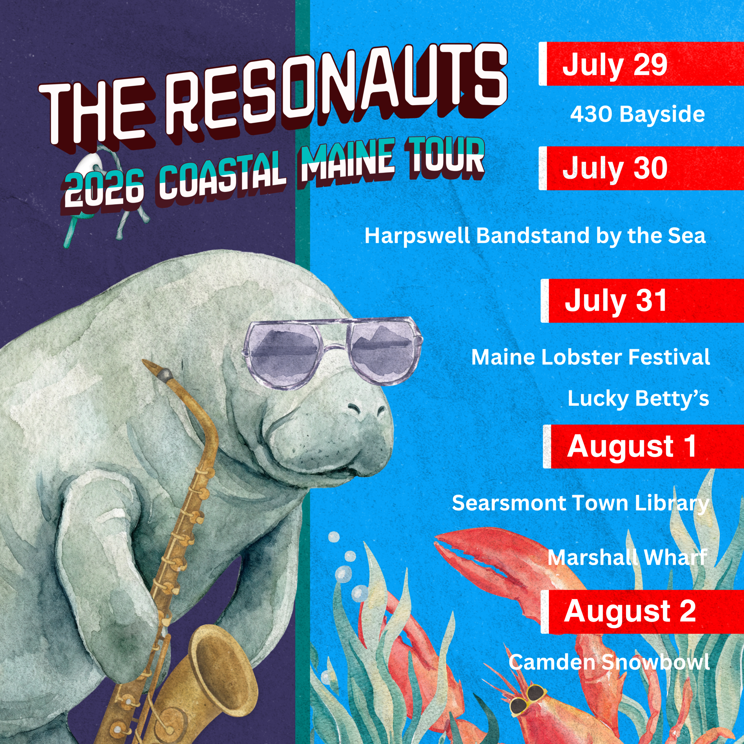Flyer showing Maine Tour dates for The Resonauts